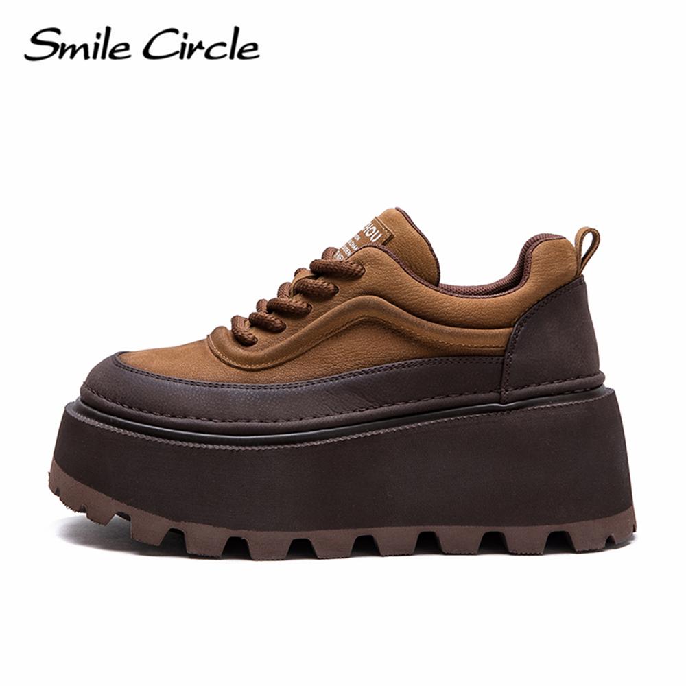 Echtes Leder Damen Freizeitschuhe Runder Kopf Höhe zunehmende dicke Sohle Schuhe Mode bequeme flache Schuhe