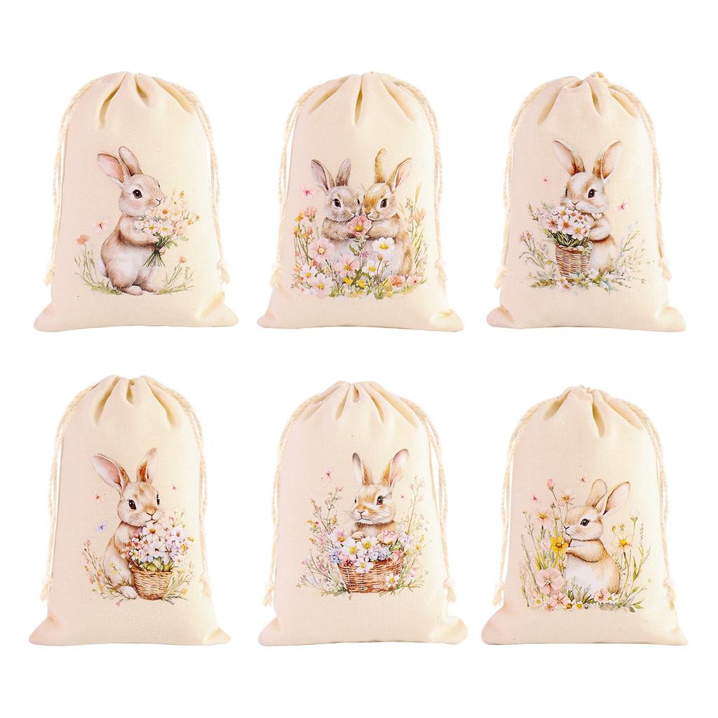 6Pcs Easter Linen Gift Bag Bunny Candy Cookie Packing Bag Spring Easter Party Favor Supplies Kids Candy Gifts Easter Decor 2026