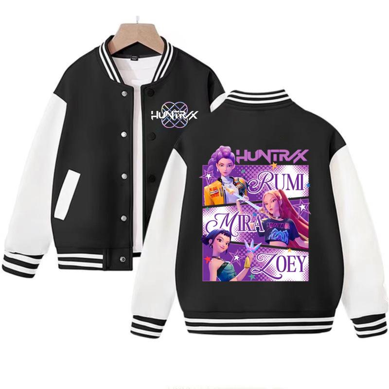 New Casual Jacket, Spring-autumn Jacket Children's Baseball Uniform, K-pop, Devil Hunter Cartoon Print, Cute Girl Sports Shirt
