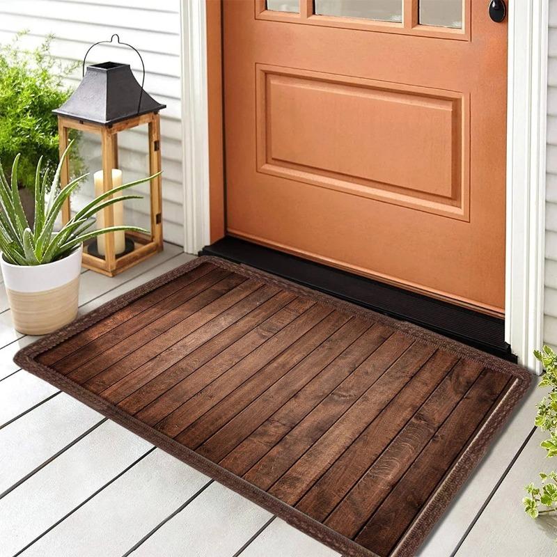 Wooden Welcome Entrance Doormat Washable Outdoor Indoor Carpet Rug for Home Decoration Floor Mat for Front Door Hallway Bathroom
