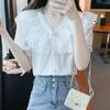 Women's V-Neck Ruffle Lace Chiffon Blouse - Summer 2025 Collection