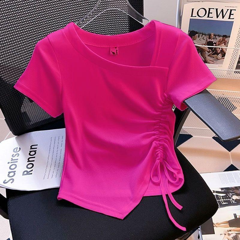 Summer Womens T Shirt With Asymmetric Design And Drawstring For Casual Wear