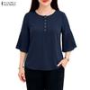 ZANZEA Women Casual Round Neck Solid Color 3/4 Sleeve Loose Blouse