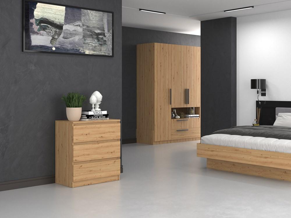 Chest Of Drawers Cabinet Shelving 3 Drawers M3 Colors Artisan Oak For Home For Office