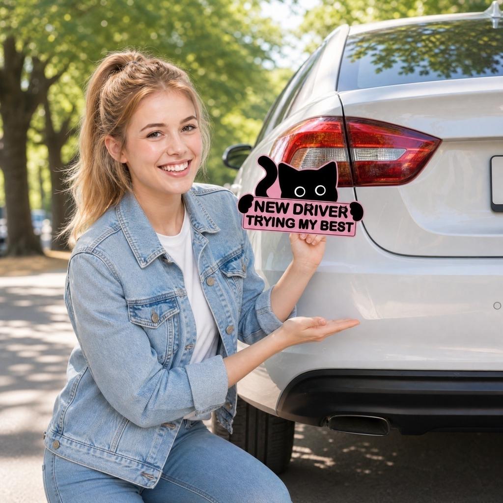 Magnetic Reflective Bumper Sticker for Student Driver - Design Decal with English Text