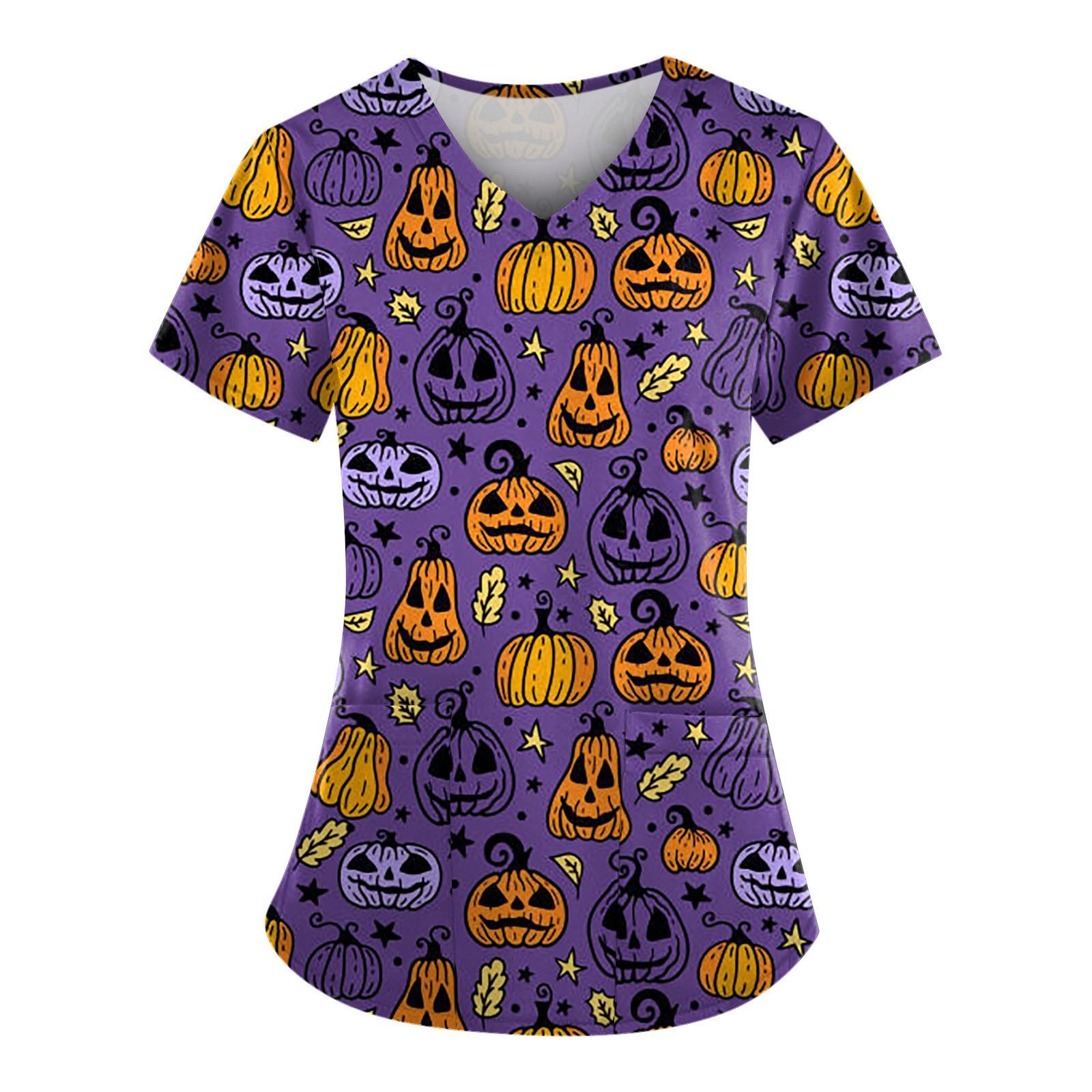 Женский модный повседневный топ с v-образным вырезом и принтом на Хэллоуин — фото 3