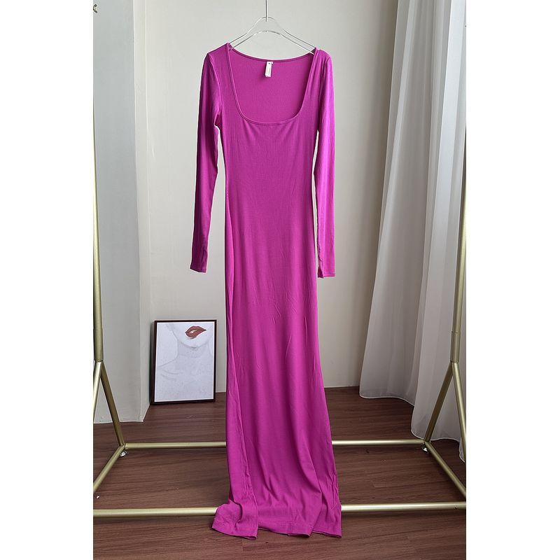 

Big Female Main Kardashian Style Spring & Fall Long Sleeves One-Piece Long Dress Female Silm Slimming High Elastic Dress Purple XL
