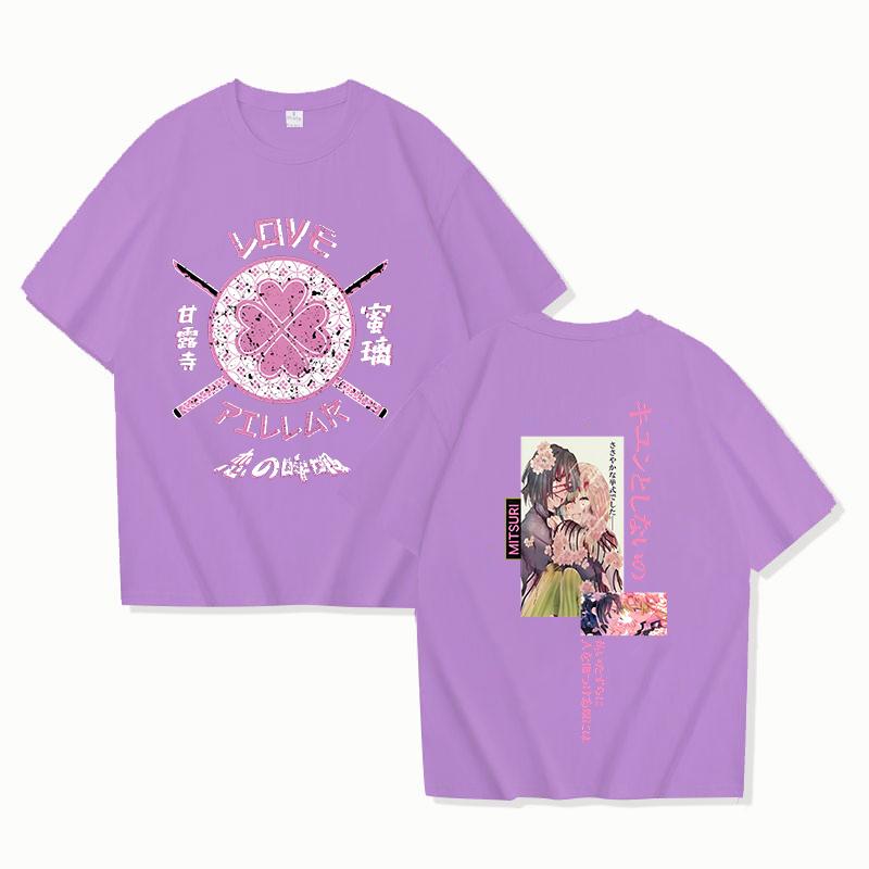 Hot Anime Kanroji Mitsuri Iguro Obanai Printing T-shirt Women Men Fashion Short Sleeve Couples Casual Personality Y2k Summer Top