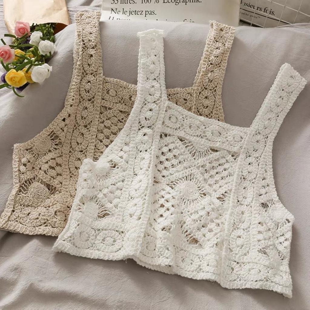 Women's Embroidered Knitted Camisole Top For Women, Loose Short Top