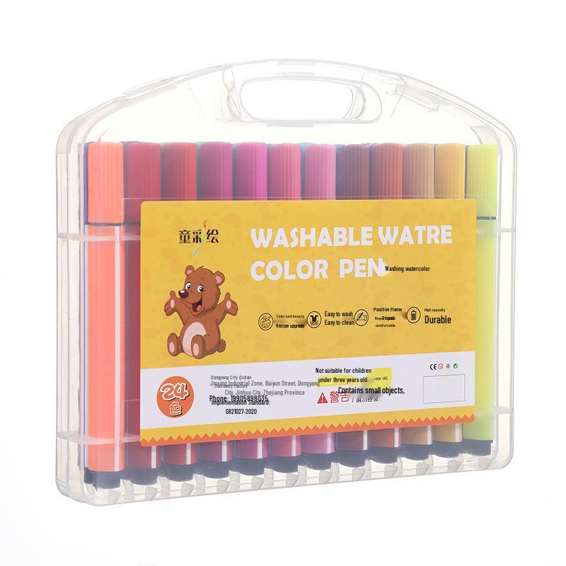 Washable Children's Triangle Grip Watercolor Pens Set - Large Capacity Soft Tip Brushes for Painting