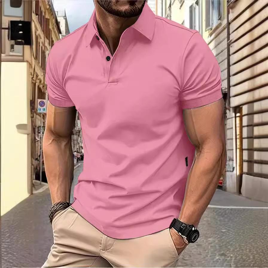 Men Summer Fashion Short Sleeve Pure Color Polo Shirt  Men Sport Business Lapel Polo Shirt