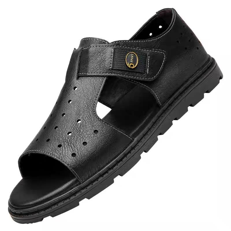 Summer New Men's Business Casual Leather Sandals Hollow Out Breathable Roman Sandals British Flats Shoes