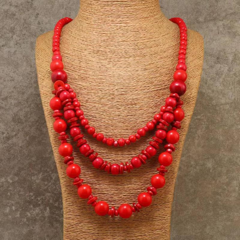 JMXD Boho Chic Ethnic Handmade Beaded Long Necklace Vintage Layered Wooden Beads Tribal Statement Sweater Chain