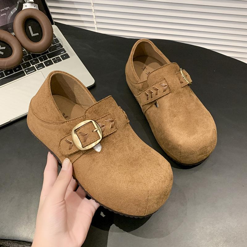 Belt buckle Small bag head half slippers Women's outer wear velvet 2025 new one-pedal thick-soled versatile Boken drag