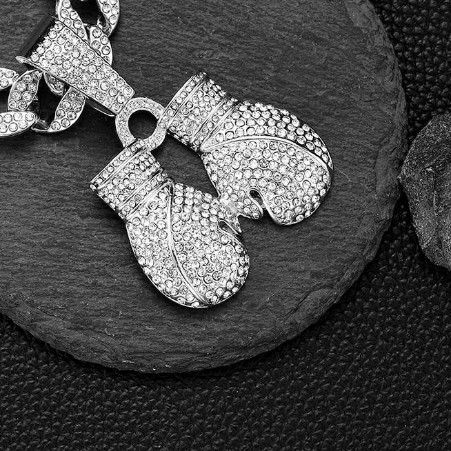 Hip Hop Full Diamond Boxing Gloves Alloy Pendant Trendy Personality Men S Cuban Chain Necklace Jewelry