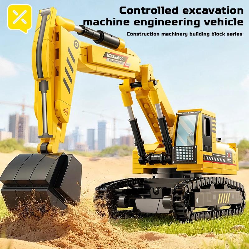 Building Blocks Excavator Construction Engineering Vehicle Toys Movable Arm 360° Rotation Anti-Slip Tracks Bricks Gifts for Boys