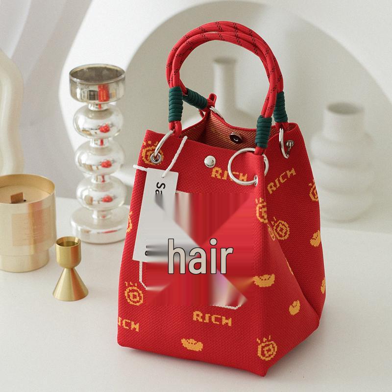 Stilvolle japanisch-koreanische Strickhandtasche: Große Tragetasche & Tragbare Pendel-Quadrat-Tasche