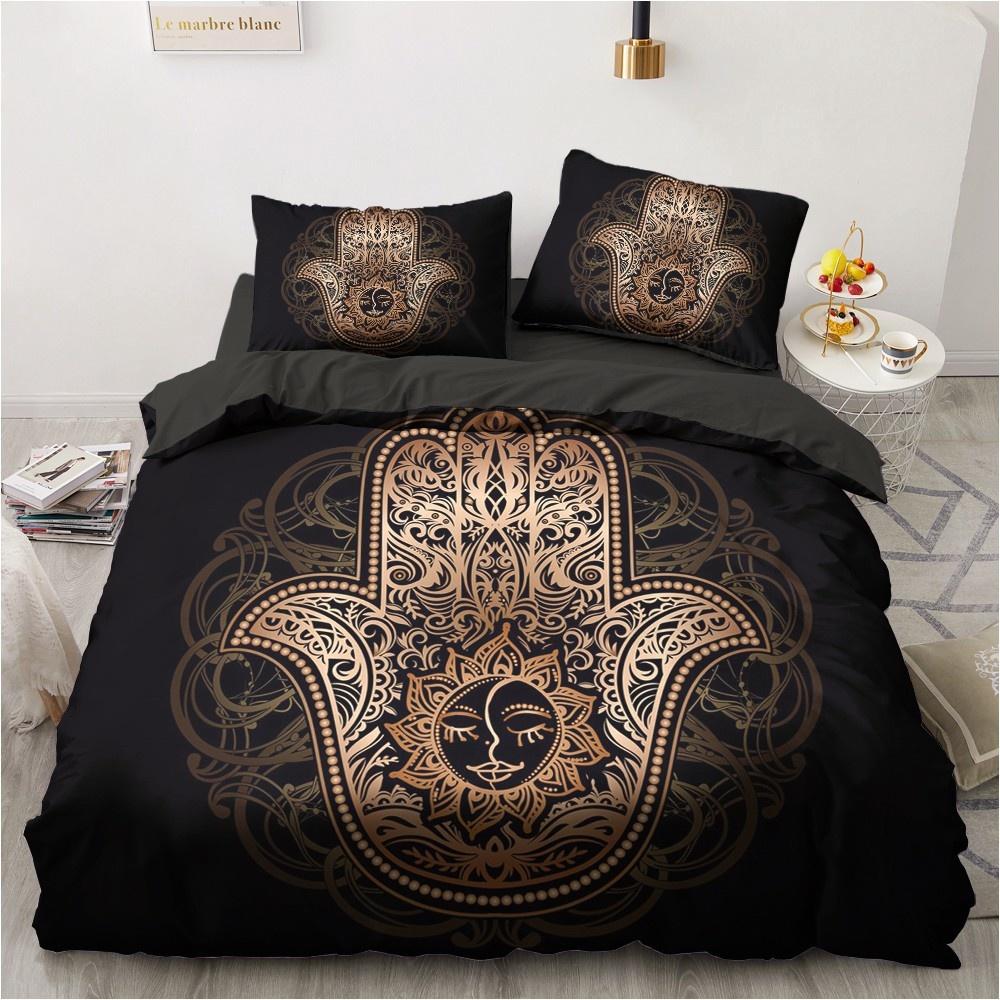3-teiliges Bettwäsche-Set Kissenbezug King Queen Full Einzelbett Leinen Gold und Schwarz Design 3D-bedrucktes Bettbezug-Set für Teenager Frauen