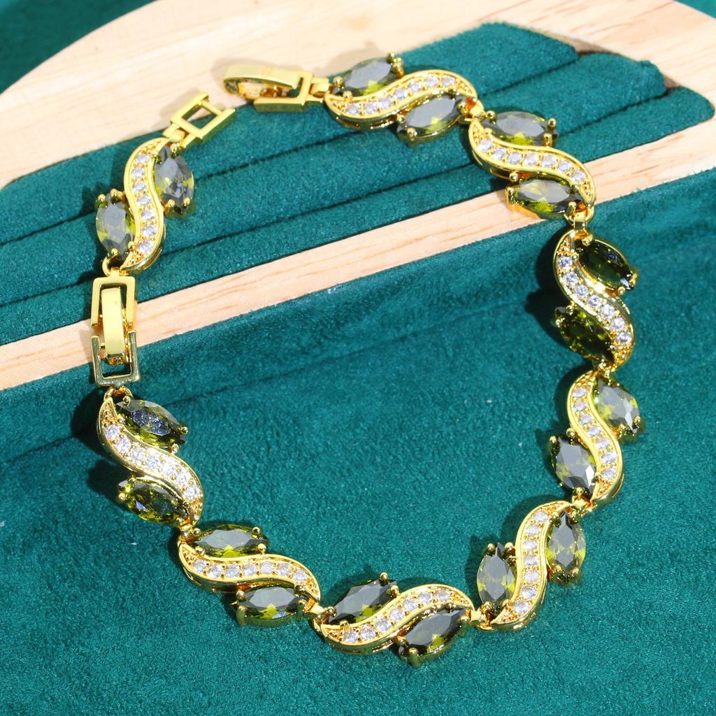 Euro-n Style Bride Wedding Party Dress Dinner Dress Accessories Set Zircon Inlaid Bracelet Necklace