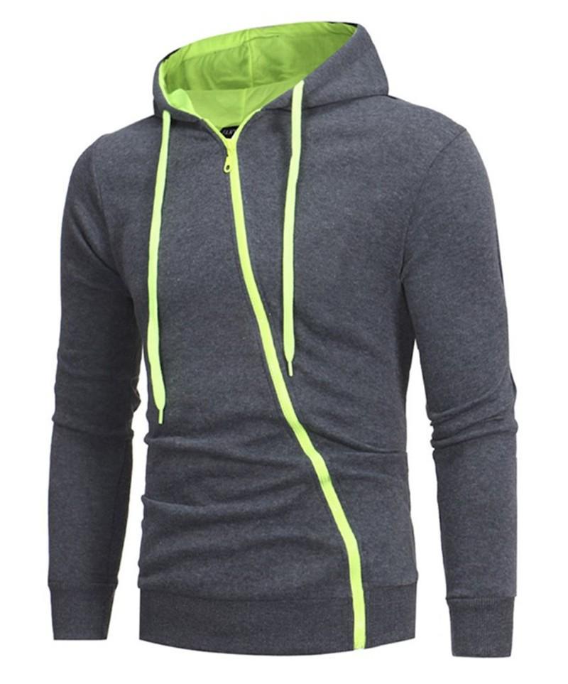 New Style Asymmetrical Zipper Slim-Fit Hooded Men's Sweatshirt Jacket W01
