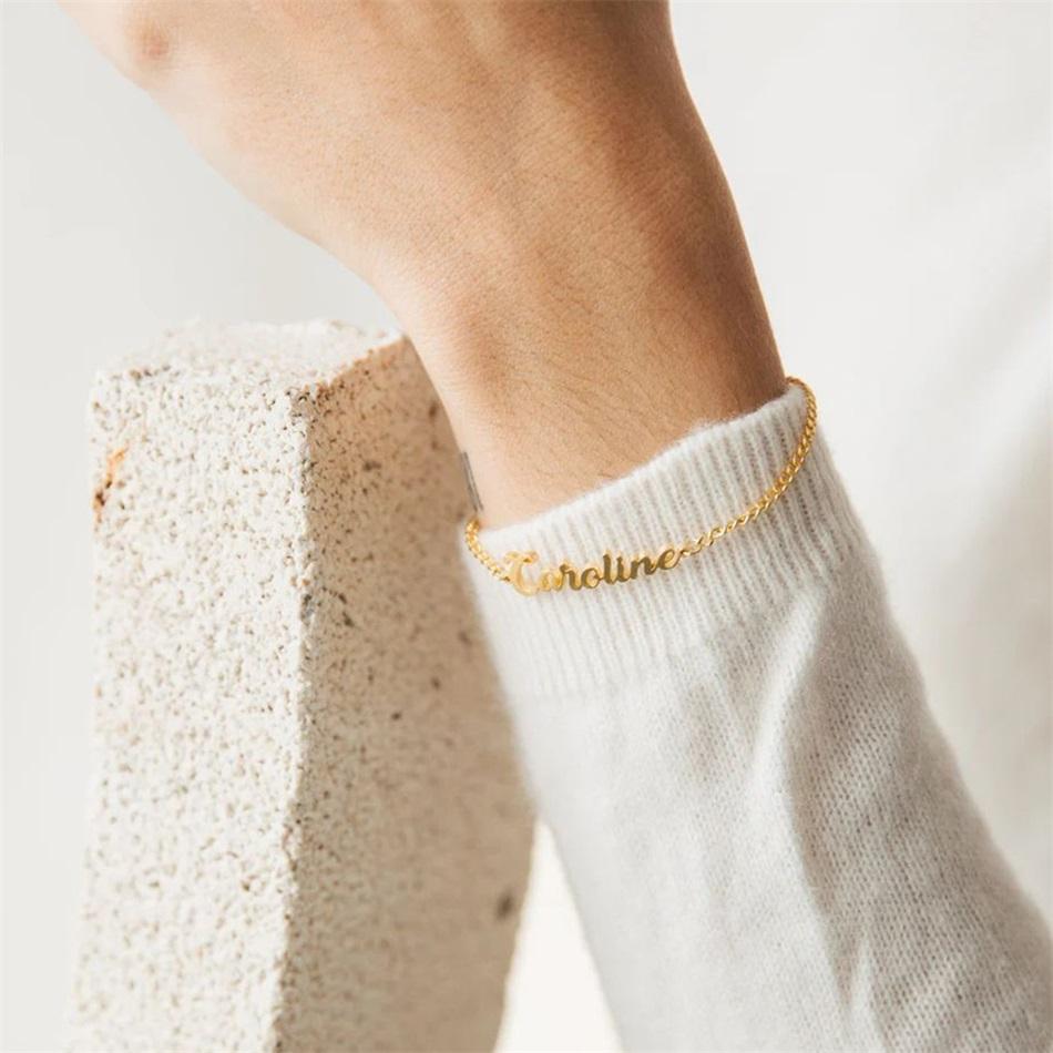 EManco Gold Plated Personalized Letter Customized Name Cuban Bracelet for Women 316 Stainless Steel Trendy Jewelry Gift