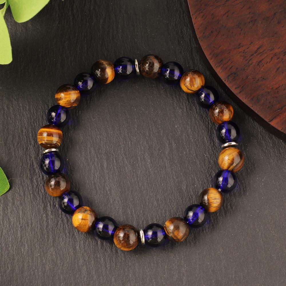 Festive Gifts Tiger Eye Dark Blue Glass Beaded Bracelet Natural Fashion Jewelry For Men Women Daily Wear Gift