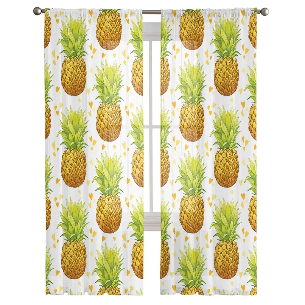 Ananas Handmålade Tyll Gardiner Vardagsrum Kök Chiffong Gardin Sovrum Balkong Skir Gardin Mode Heminredning