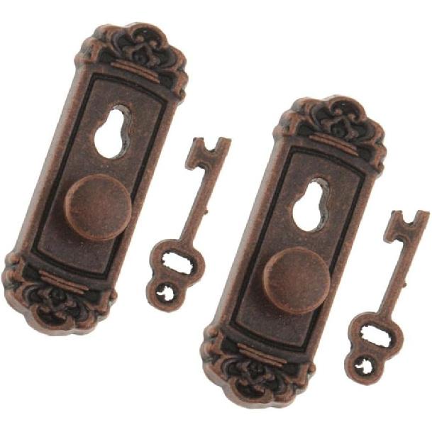 

1/12 Scale Dolls House Miniature Handle key Set Door Knob Fittings 2 Pieces