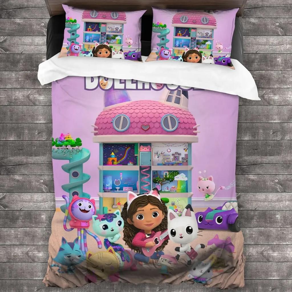 Gabby's Dollhouse Sängkläder Set Enkel Dubbel Full Queen King Size Sängset Vuxen Barn Sovrum Påslakan Set 3D-tryck Anime 011