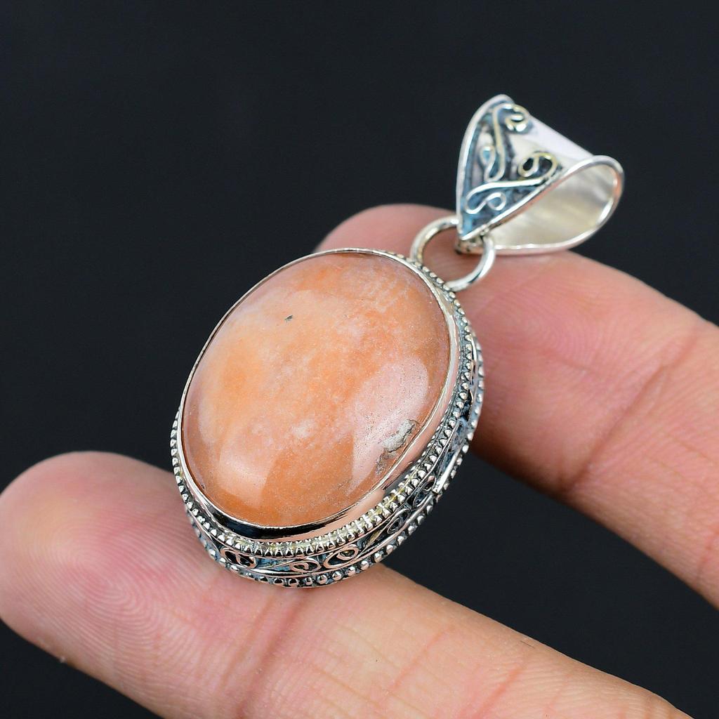 Halloween Sale Sacral Chakra Natural Sunstone Sterling Silver Pendant Jewelry
