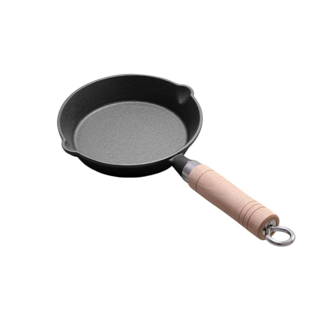 EDGING Cast Iron Frying Pan, Flat Bottom Pan for Home Use, Mini Egg Pan, Oil-Splattering Pan, Small Iron Pan, Uncoated Searing Pan for Breakfast, 16cm
