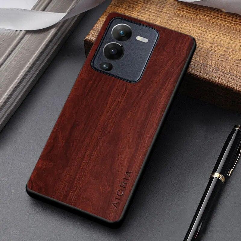 Capa para VIVO V25 S15 Pro coque design simples e exclusivo leve padrão de madeira capa de couro pu para vivo v25 pro case