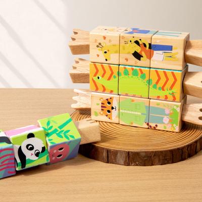 Wooden Rattle Montessori Toy Hand Puzzle Hand-on Develop Ability Toy Children Christmas Animal Rotating Puzzle Educational Toy
