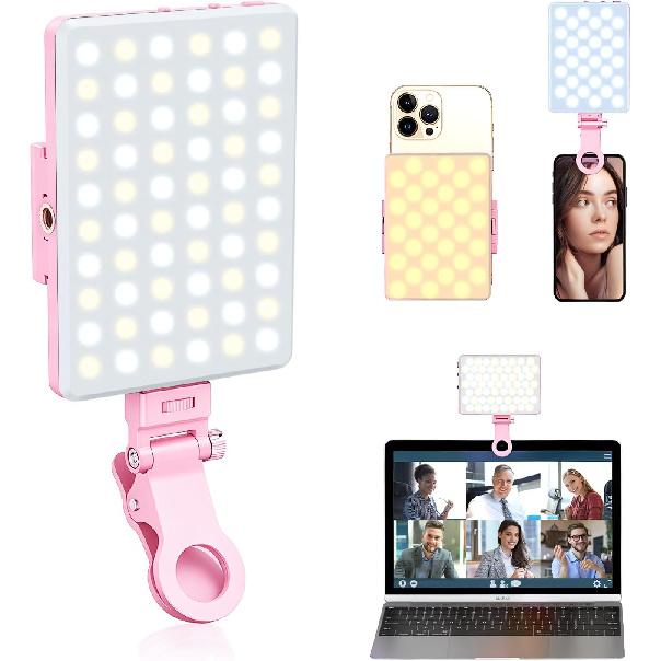 Selfie Light, Phone Light with Front & Back Clip, 60 LED Portable Light with 3 Modes, 5000mAh Rechargeable Video Light for Phone, iPhone, IPad,