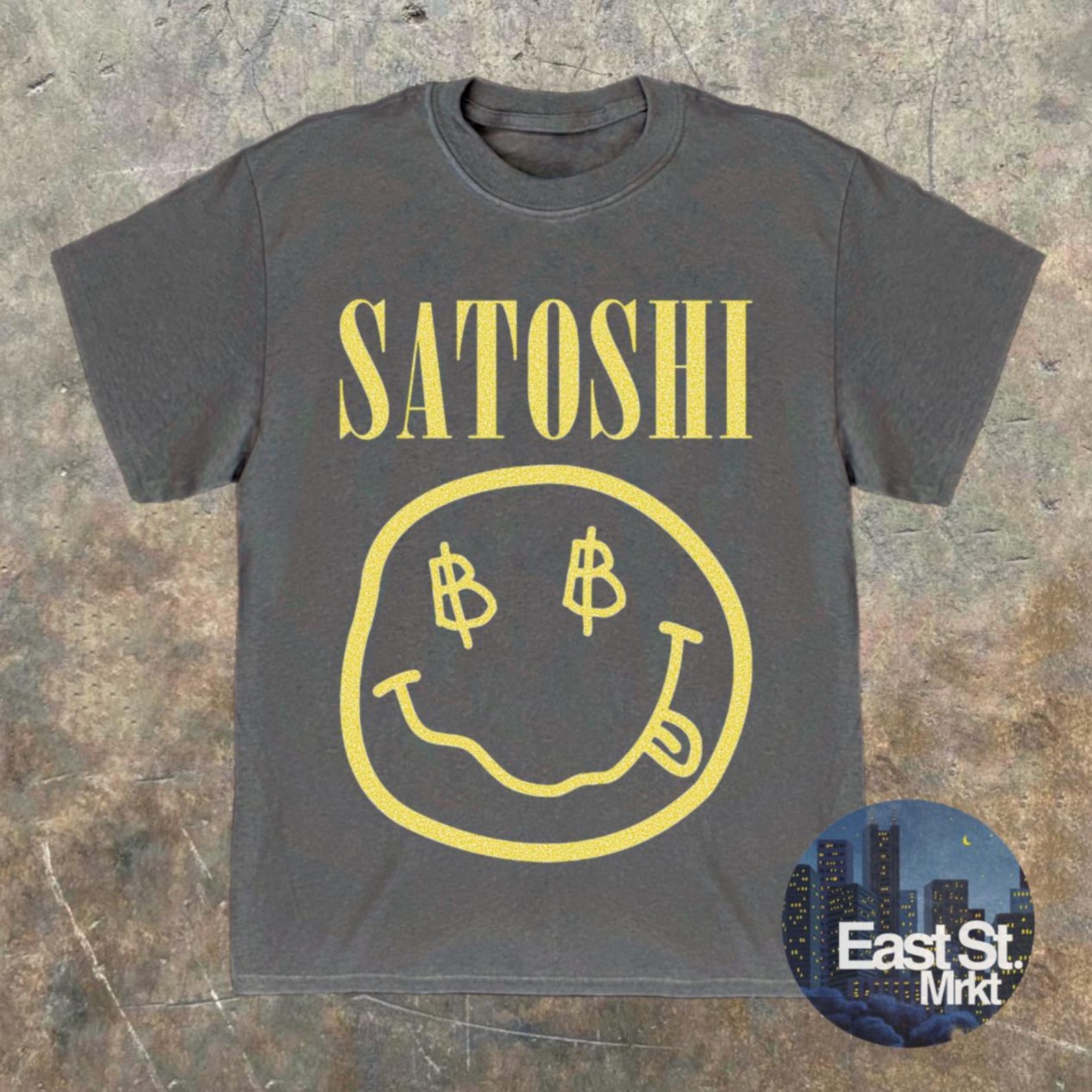 Satoshi Bitcoin Crypto T-Shirt: Vintage Bitcoin Smiley Tee BTC 2XL
