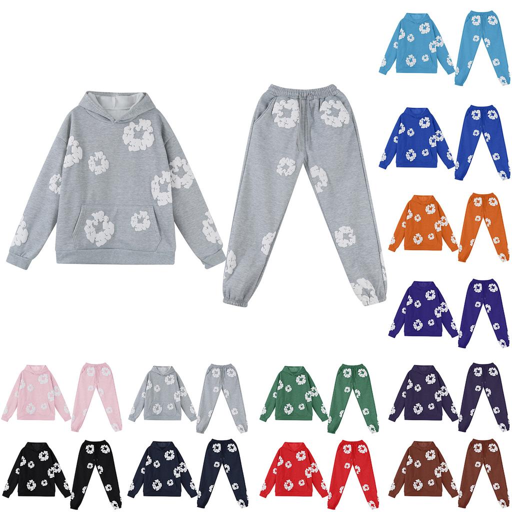 Women's Hooded Athletic Tracksuit Unisex Two-Piece Running Clothing Long Sleeve Pullover Hoodie Sweatshirt + Track Pants Set