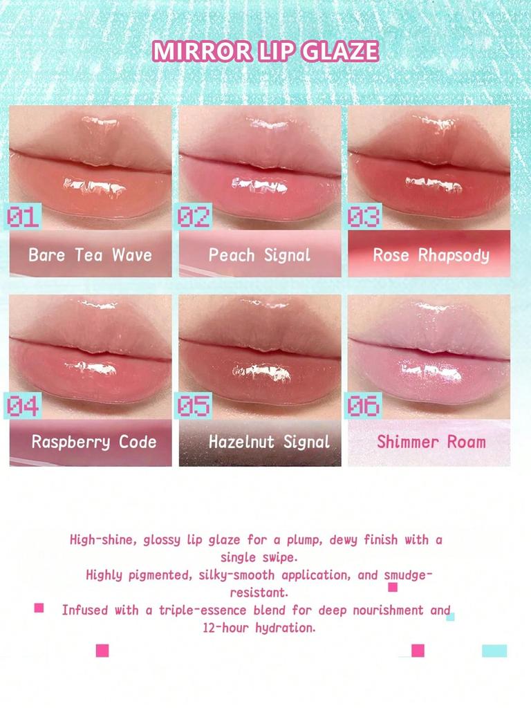 Little Ondine Tamagotchi Pixel Pals Collaboration Lip Glaze 01-06, Glossy Luminous, Long-Lasting Non-Sticky, Non-Fading, Unique Pixel Design