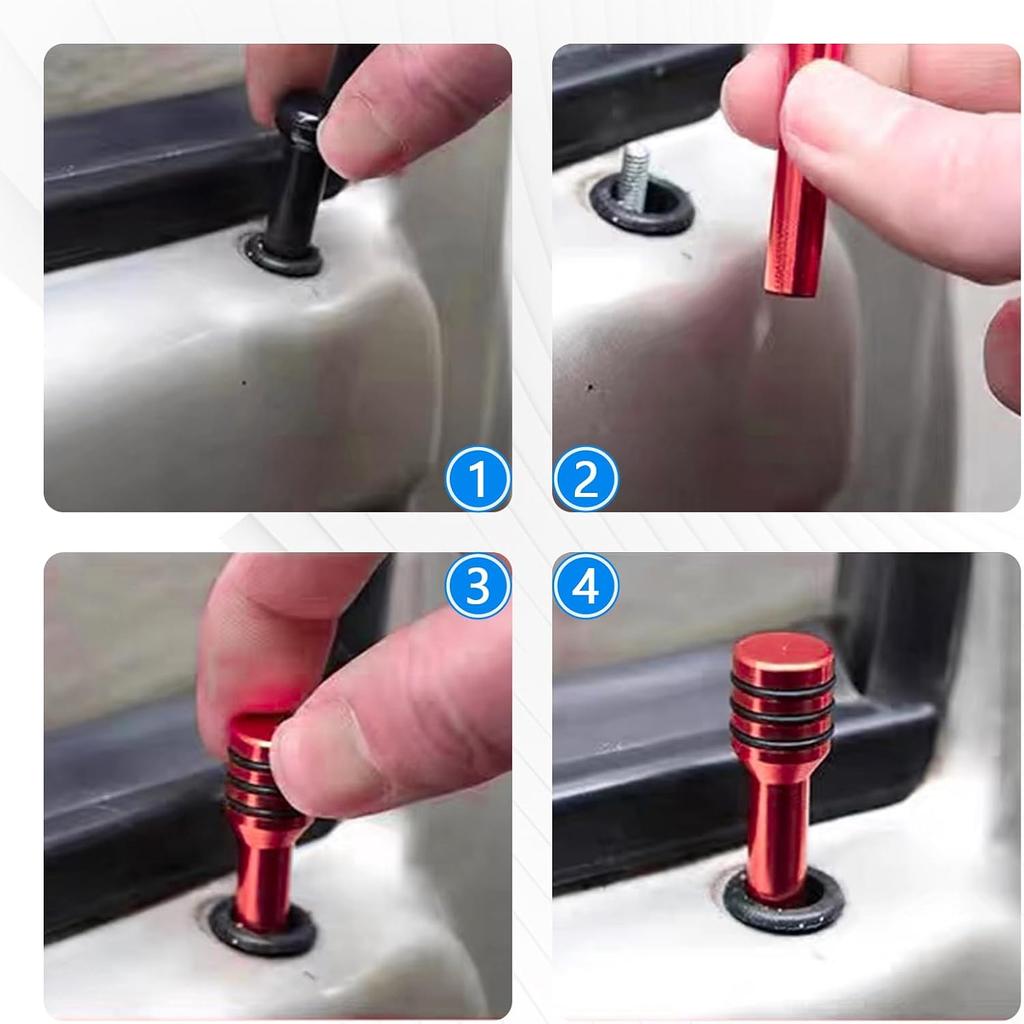 4PCS Black Car Door Lock Knob Covers, Aluminum Alloy Anti-Theft & Anti-Scratch Lift Pin Protectors, Replacement Accessories for 1.96 X 0.47 Inch Door