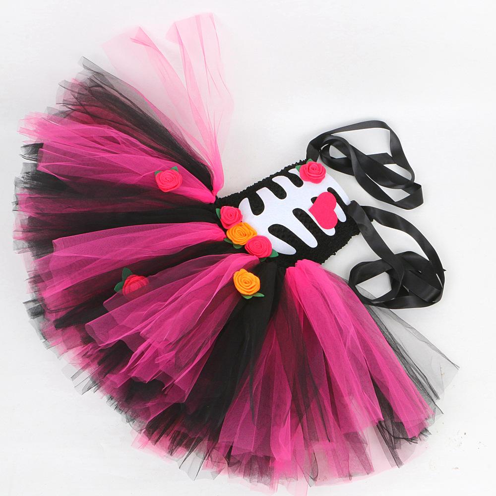 Halloween Kids Dress Cosplay Heart Print Skeleton Costumes Girls Floral Skull Tutu Children Carnival Performance