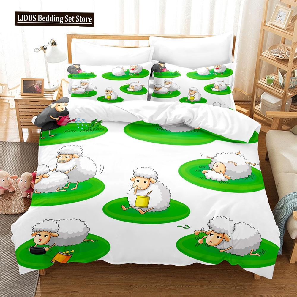 Cartoon Goat Duvet Cover Set Cute Kawaii White Goat White Background King Queen Size For Girls Boys Gift Polyester Bedding Set