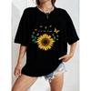 White Sunflower Print T Shirt With Butterflies And Text For Casual Wear
