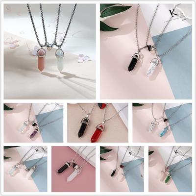 European & American Jade Hexagonal Bullet Pendant Magnetic Couple Necklace - Natural Stone Crystal