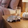 Decorative Mats for Party Halloween Spider Web Wooden Coaster Anti-Slip Wood Cup Mat with Figurine Natural Pine Coasters Thermal Insulated