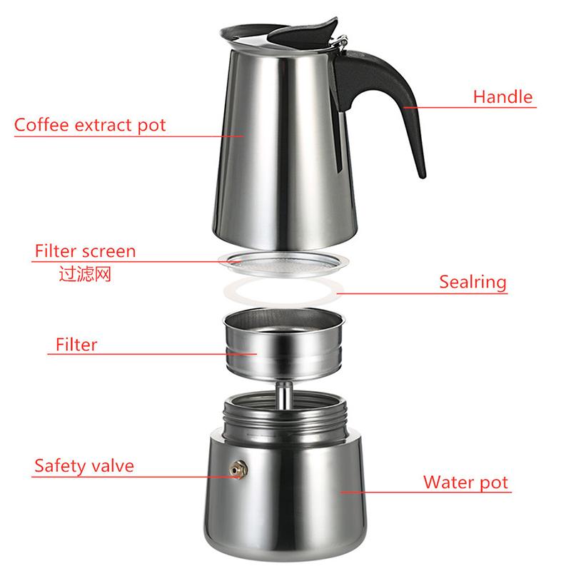 Paslanmaz Çelik 450ML Cezve Mocha Espresso Latte Percolator Soba Kahve Makinesi Pot Percolator Cafetiere Latte Stovetop İçecek Aracı