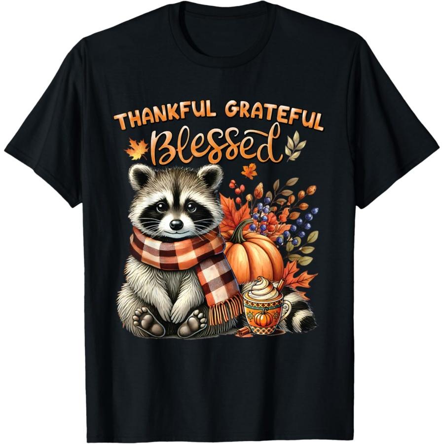 Thankful Grateful Blessed Cute Raccoon Fall Y all Autumn T-Shirt XXXXXL чёрный