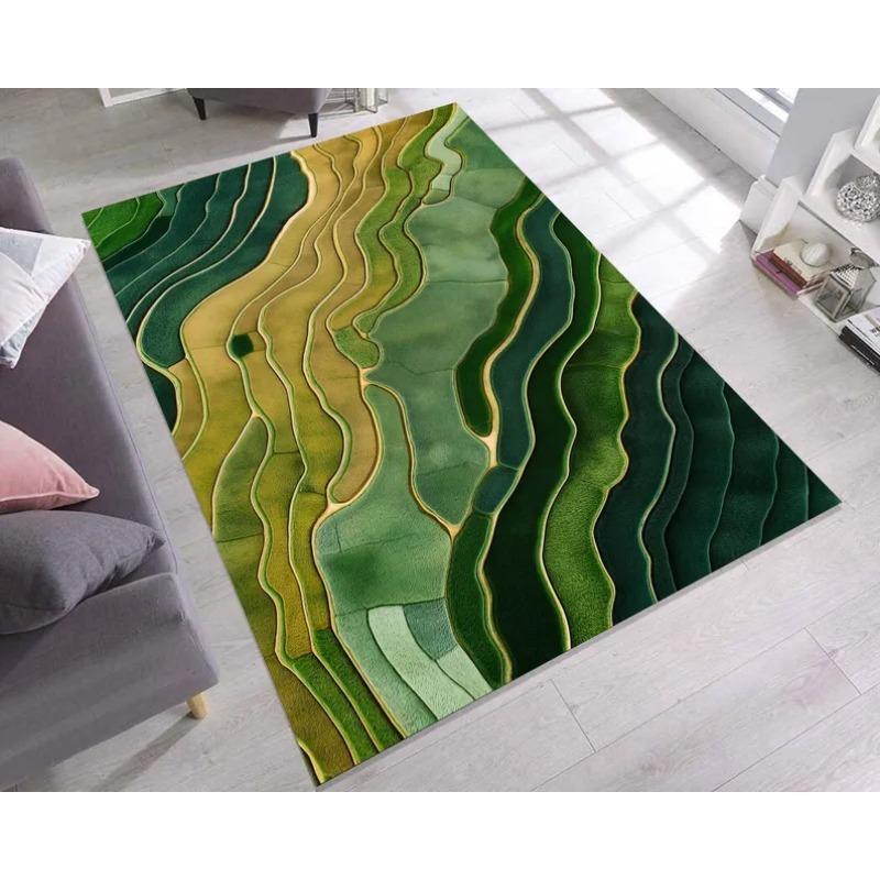 Green Abstract Landscape Rug Modern Wavy Area Living Room Carpet Home Decoration
