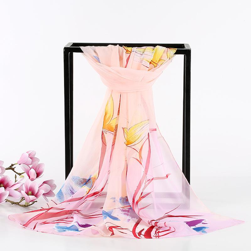 

Новый шифоновый шелковый шарф с рисунком тушью небольшой длинный шарф женский модный новый шарф 160*50cm