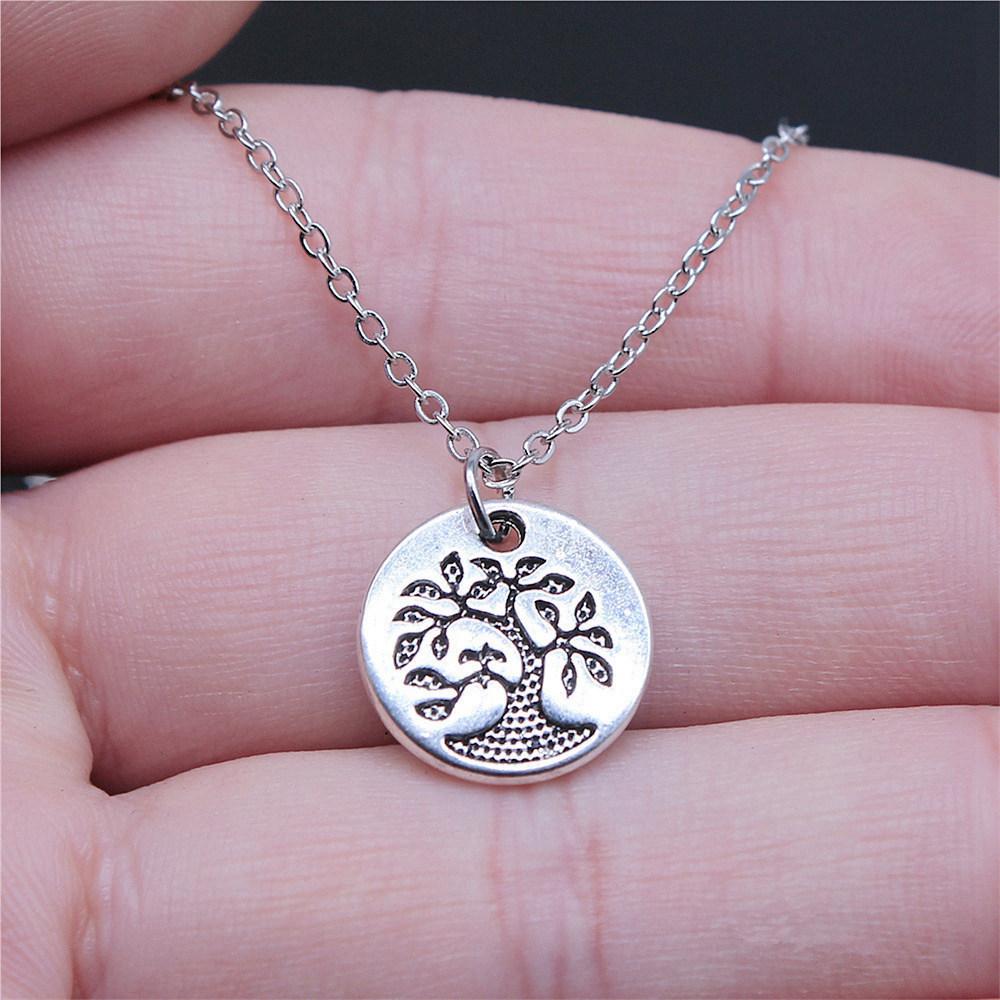 Tree of Life Plant Growth Pendant Antique Silver Metal Girls Choker Necklace Trendy Boho Gift