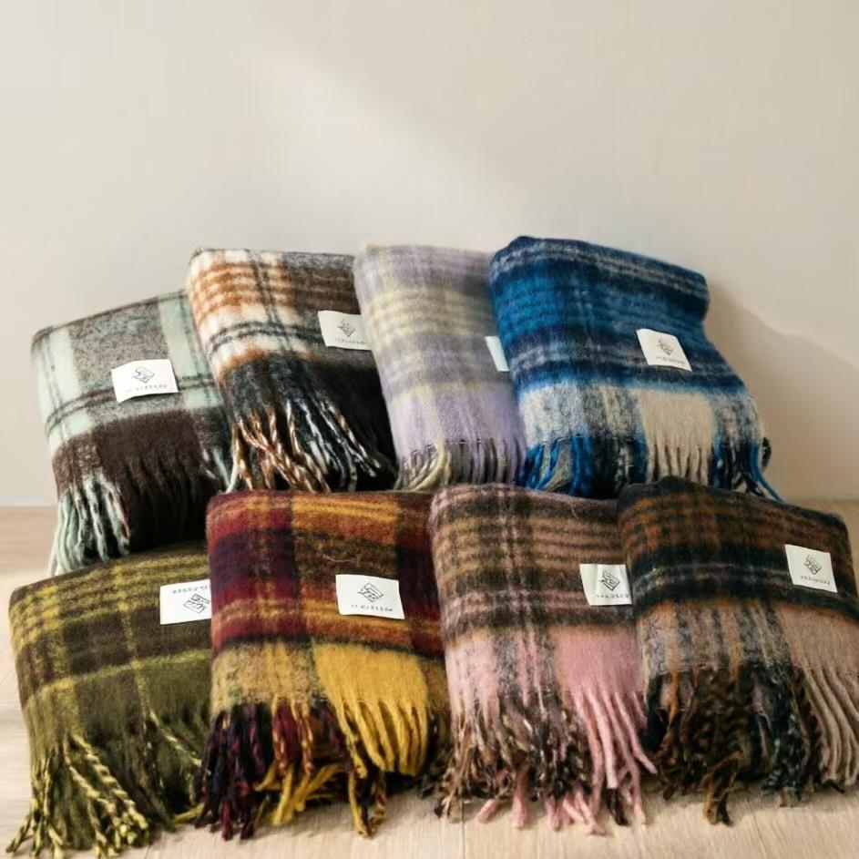 Maillard retro plaid fringed shawl men's and women's atmosphere imitation cashmere scarf autumn and winter versatile warm scarf