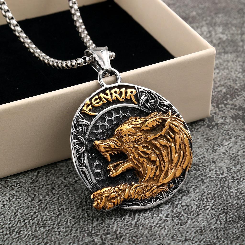 Viking Celtic Wolf Head Necklace Retro Stainless Steel Men's Pendant Personalized Jewelry